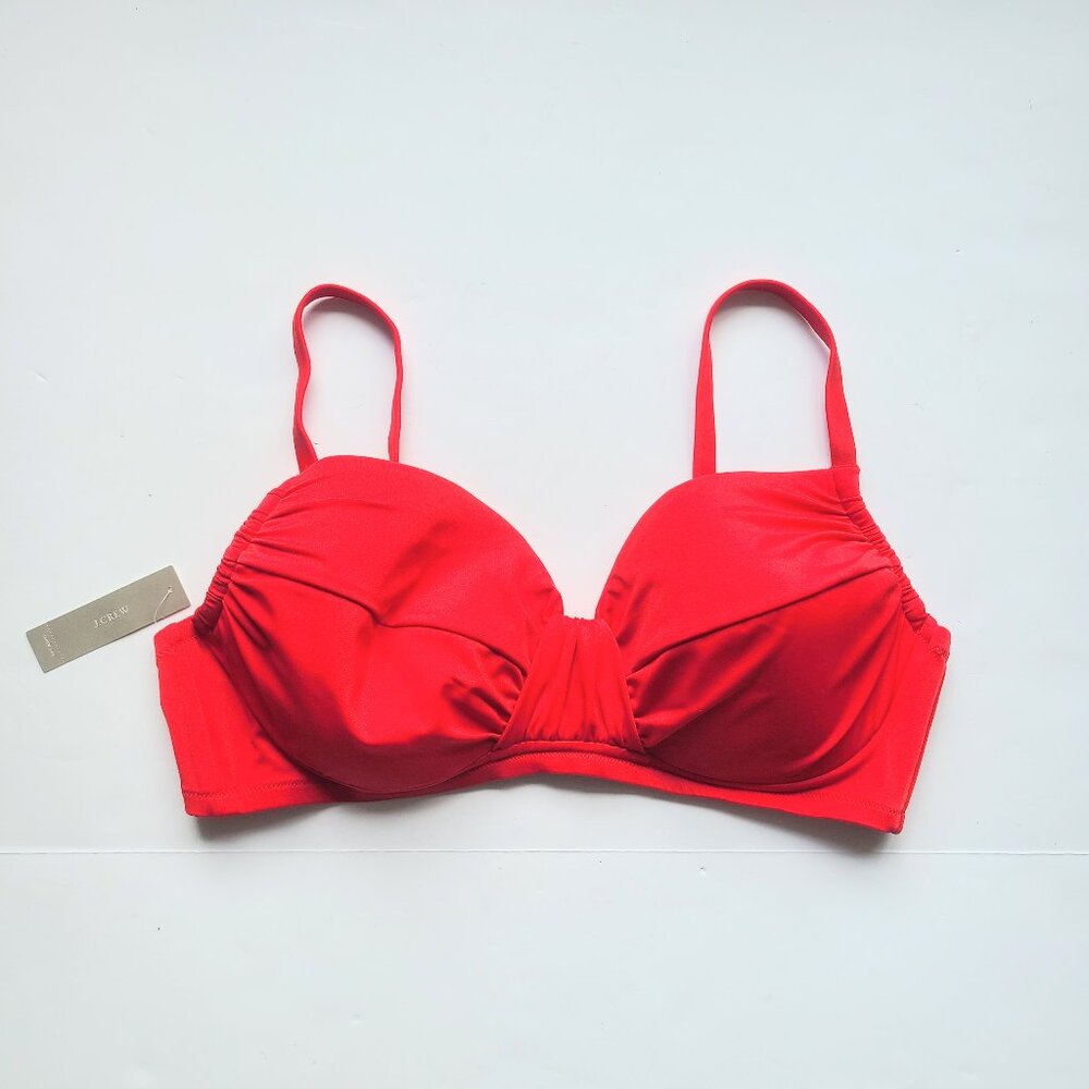 J. Crew Red French Ruched Bikini Top Style No. 79935 Size Large - New with tags